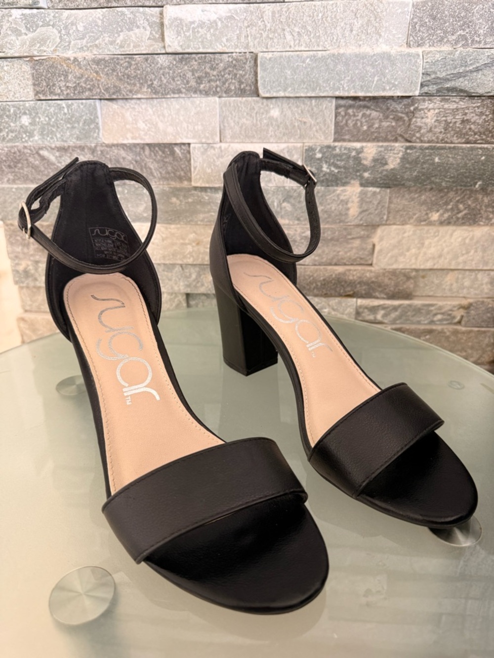 Black Ankle-Strap Block Heels